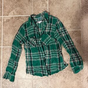 Green Plaid Button-Up Shirt